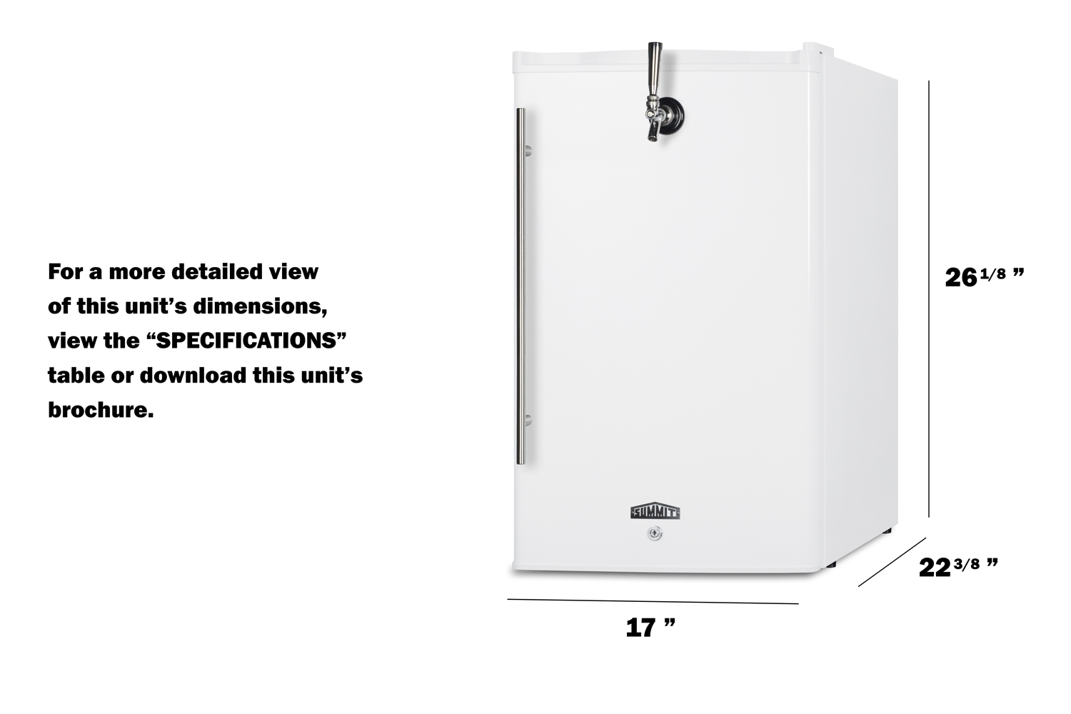Compact commercially approved front tap beer dispenser in a classic white finish
